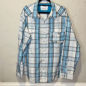 Dagon Western Madras Blue Long Sleeve Pearl Snap Size XXL